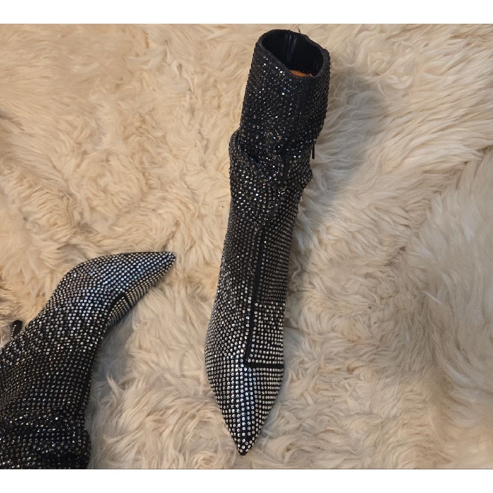 Thalia Sodi Black Rhinestone Heeled Boots-GORGOUS! - Picture 9 of 9